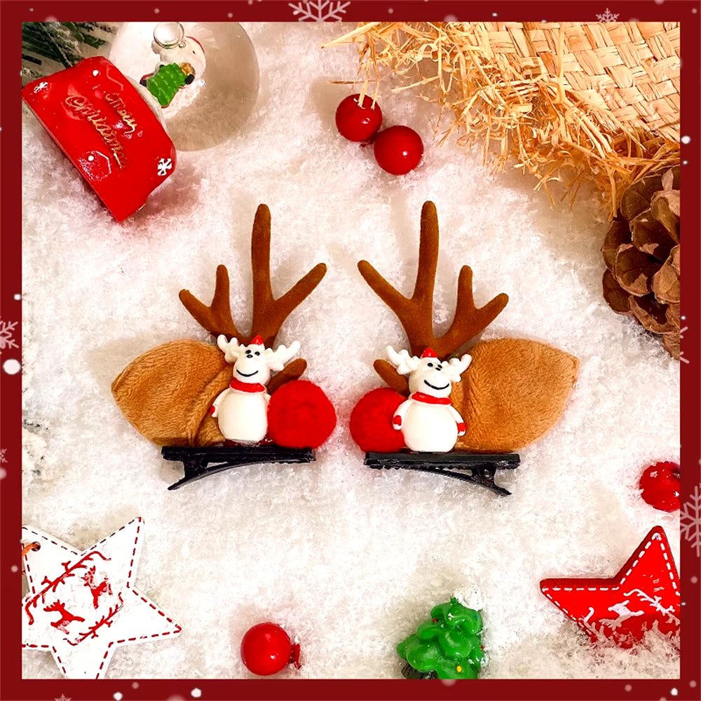 2Pcs Pack Cute Reindeer Ears Hair Clip Classic Christmas Festive Women Kids Barrettes Party Cosplay Hair Accessories for Girls